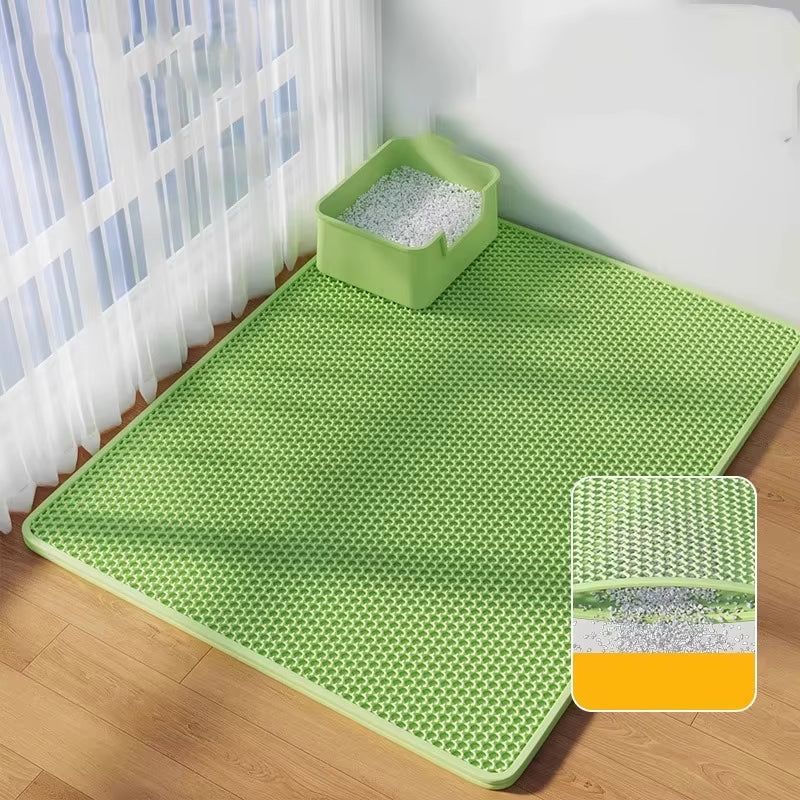 Double Layer EVA Cat Litter Mat with Solid Pattern Prevents Litter Filtering Spills Keeps Pet'S Environment Clean