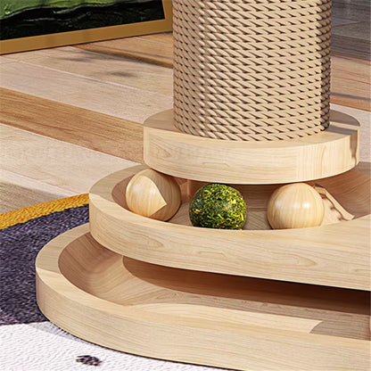 Solid Wood Cat Tower with Teaser Wand Catnip Ball Turntable Scratching Board Indoor Durable Sisal Cat Toy Cat Tree