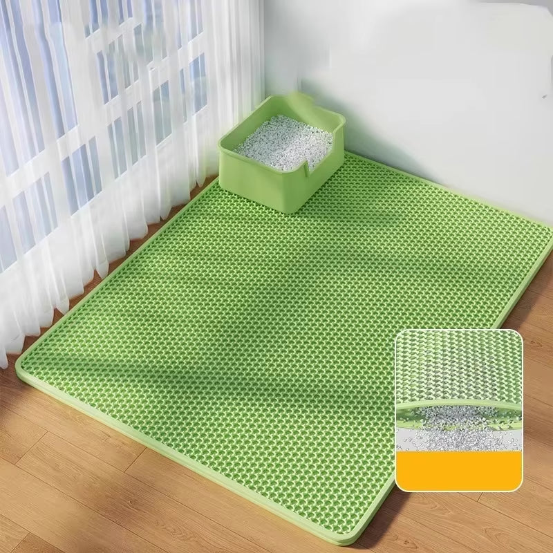 Double Layer EVA Cat Litter Mat with Solid Pattern Prevents Litter Filtering Spills Keeps Pet'S Environment Clean